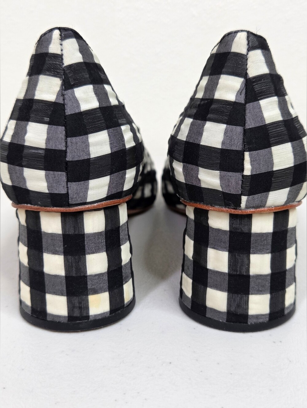 Loeffler Randall Ina Black & White Gingham Checkered Block Heel Almond Toe Pumps - Picture 7 of 16